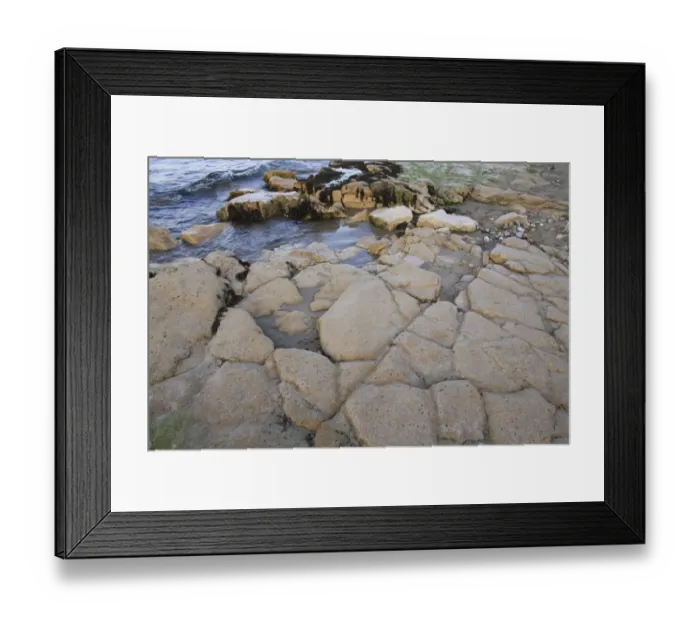 Framed Print : Rocky outcrop on beach with incoming tide at sunset, Bembridge Ledge, Foreland, Bembridge, Isle of Wight, England, june