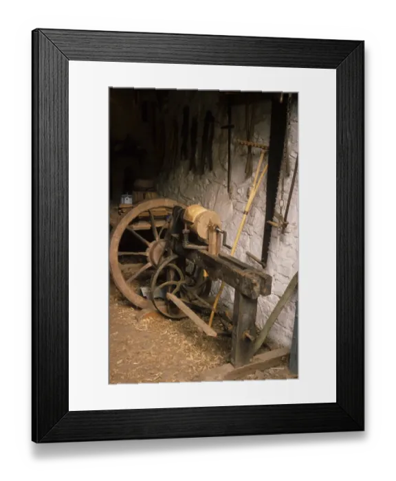 Framed Print : Traditonal carpenters workshop with peddle lathe, England Framed Print : Traditonal carpenters workshop with peddle lathe, England