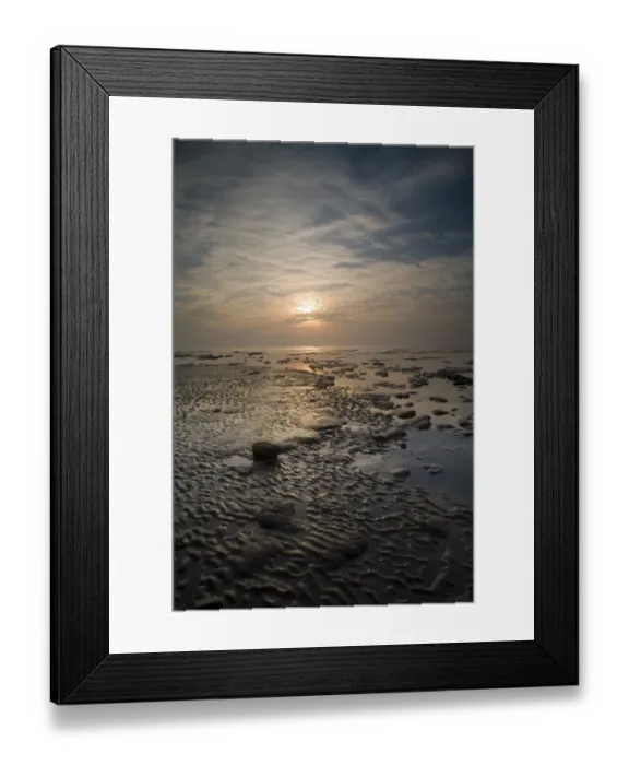 Framed Print : Sunrise over beach at low tide, The Naze, Essex, England, june