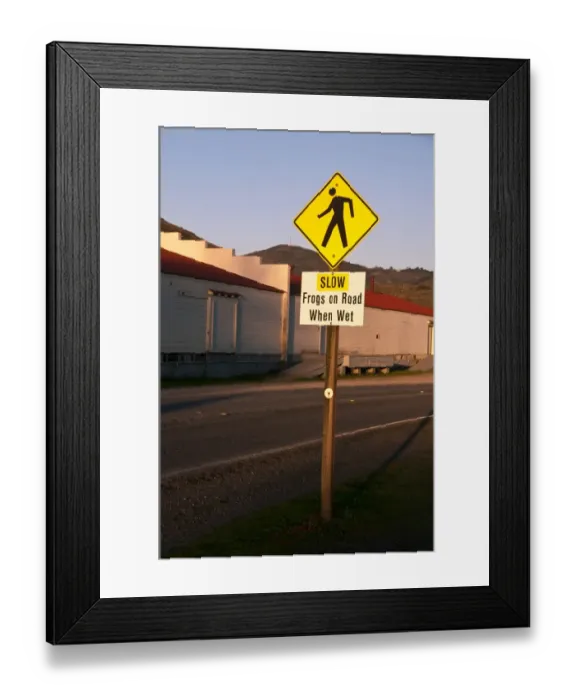 Framed Print : Slow, Frogs on Road When Wet sign on road verge, Marin Headlands, Golden Gate National Recreation Area Framed Print : Slow, Frogs on Road When Wet sign on road verge, Marin Headlands, Golden Gate National Recreation Area