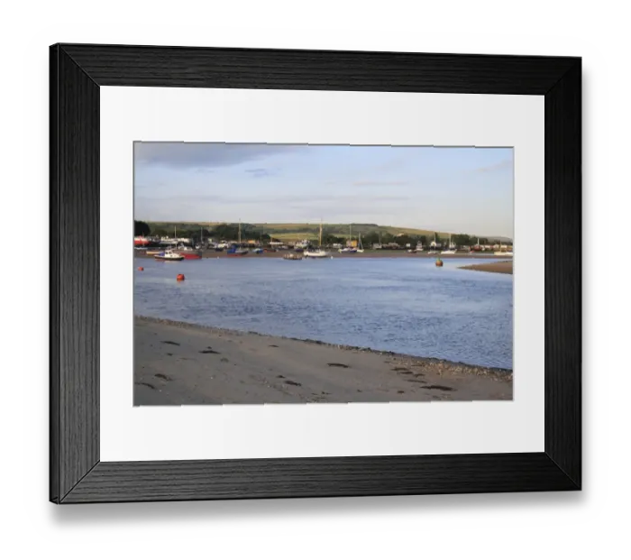 Framed Print : Entrance channel to harbour with incoming tide at dawn, Bembridge Harbour, Bembridge, Wight, England, june