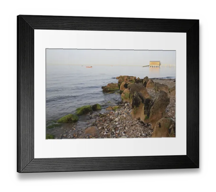 Framed Print : View of beach and lifeboat boathouse at sunset, Bembridge Lifeboat Station, Bembridge, Isle of Wight, England, june Framed Print : View of beach and lifeboat boathouse at sunset, Bembridge Lifeboat Station, Bembridge, Isle of Wight, England, june