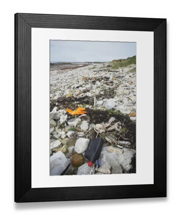 Framed Print : Plastic rubbish along high tide mark on deserted beach, Benbecula, Outer Hebrides, Scotland Framed Print : Plastic rubbish along high tide mark on deserted beach, Benbecula, Outer Hebrides, Scotland