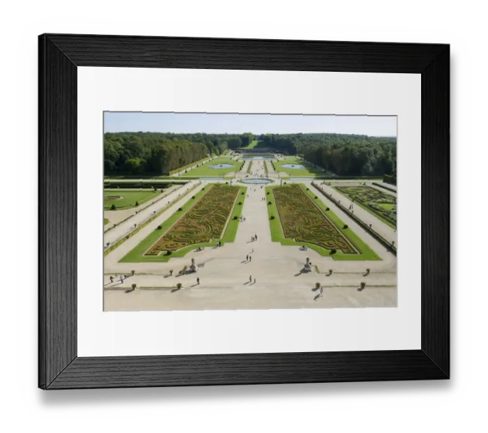 Framed Print : View of formal garden with parterre and ornamental ponds, Chateau de Vaux-le-Vicomte, Maincy, Seine-et-Marne, France Framed Print : View of formal garden with parterre and ornamental ponds, Chateau de Vaux-le-Vicomte, Maincy, Seine-et-Marne, France