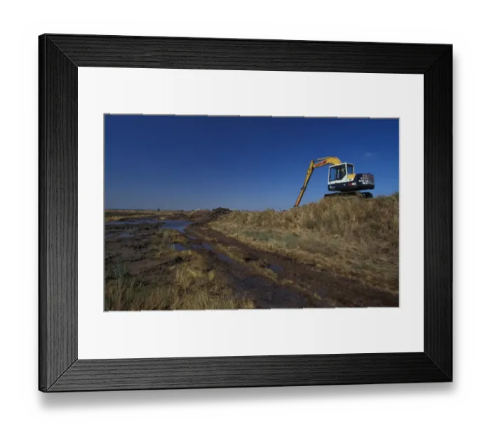 Framed Print : Digger working on the sea wall at Tollesbury - Essex Framed Print : Digger working on the sea wall at Tollesbury - Essex