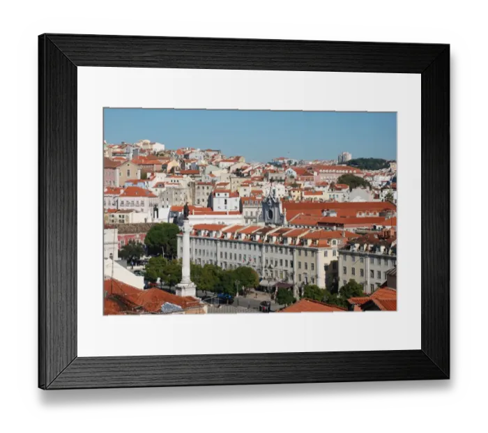 Framed Print : View over city with statue of King Dom Pedro IV on column, Rossio Square, Pombaline Lower Town, Central Lisbon Framed Print : View over city with statue of King Dom Pedro IV on column, Rossio Square, Pombaline Lower Town, Central Lisbon