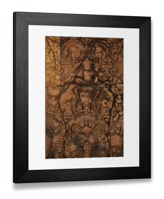 Framed Print : Bas-relief of deity in Khmer Hindu temple, Banteay Srei, Angkor, Siem Riep, Cambodia