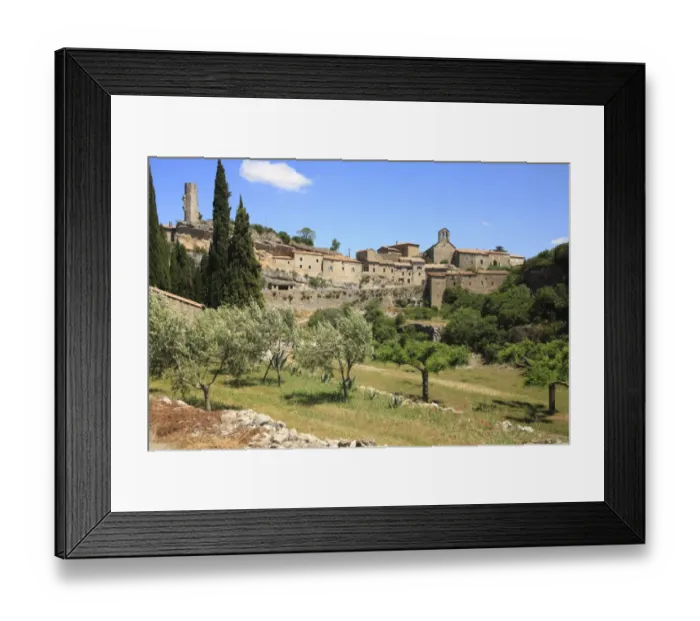 Framed Print : View of olive grove and historic town, Minerve, Herault, Languedoc-Roussillon, France, may Framed Print : View of olive grove and historic town, Minerve, Herault, Languedoc-Roussillon, France, may