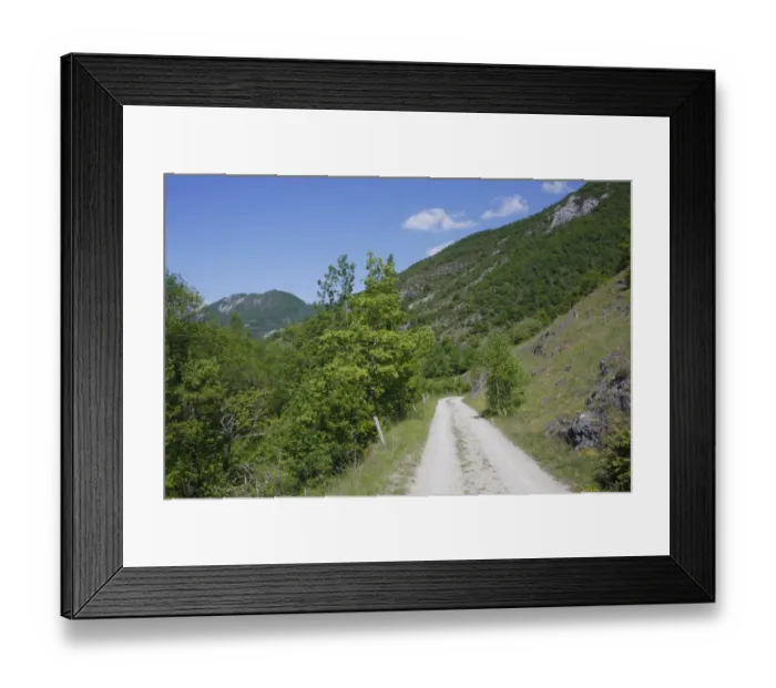 Framed Print : View of track through limestone hills, near Cassou, Pyrenees, Ariege, France, may Framed Print : View of track through limestone hills, near Cassou, Pyrenees, Ariege, France, may
