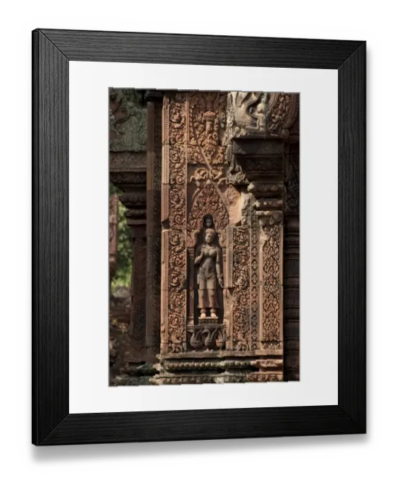 Framed Print : Bas-relief of Devata (female deity) in Khmer Hindu temple, Banteay Srei, Angkor, Siem Riep, Cambodia