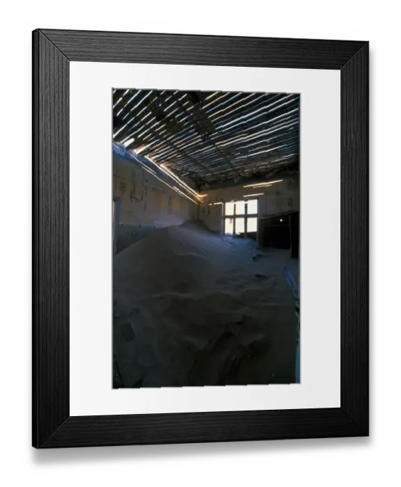 Framed Print : Namibia Kolmanskop Diamond Mine Ghost town building after 40 yrs exposed to desert elements Framed Print : Namibia Kolmanskop Diamond Mine Ghost town building after 40 yrs exposed to desert elements