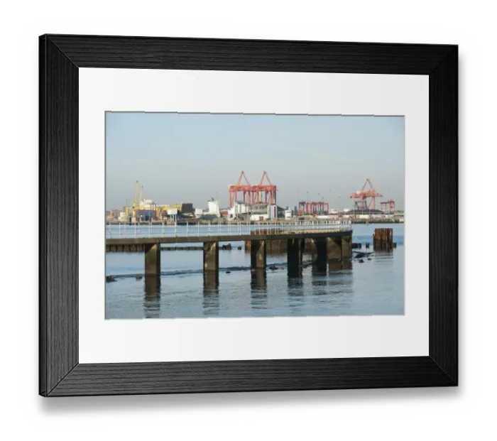 Framed Print : View of dock cranes at container port, Dublin Port, Dublin Bay, Ireland, november Framed Print : View of dock cranes at container port, Dublin Port, Dublin Bay, Ireland, november