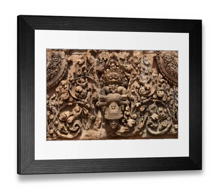 Framed Print : Bas-relief in Khmer Hindu temple depicting Vishnu ripping chest of King Hiranyakasipu, Banteay Srei, Angkor, Siem Riep Framed Print : Bas-relief in Khmer Hindu temple depicting Vishnu ripping chest of King Hiranyakasipu, Banteay Srei, Angkor, Siem Riep