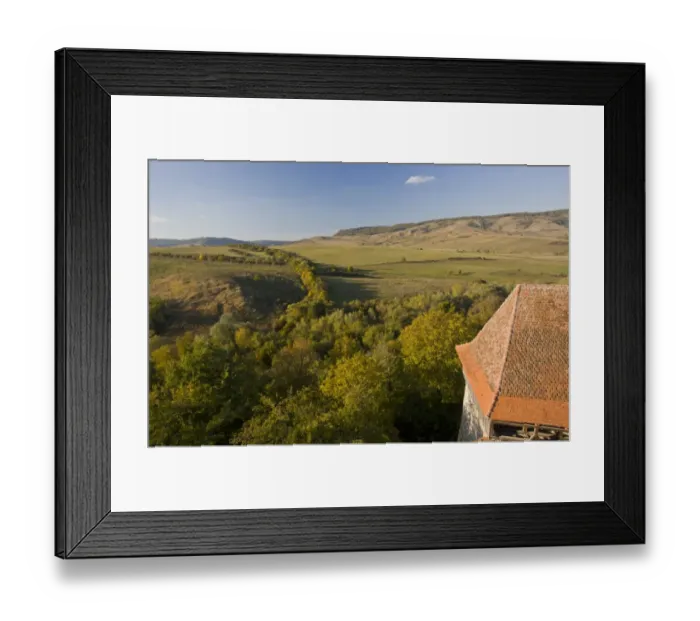 Framed Print : View of surrounding countryside from fortified Saxon church in old Saxon village, Viscri, Transylvania, Romania Framed Print : View of surrounding countryside from fortified Saxon church in old Saxon village, Viscri, Transylvania, Romania
