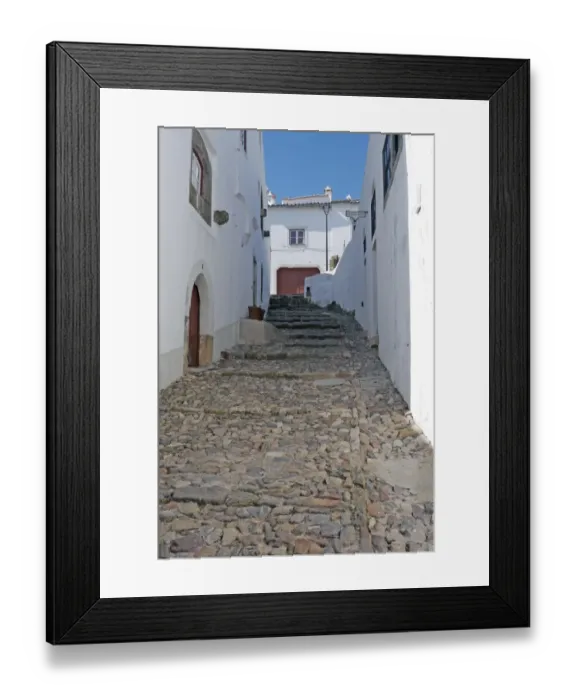Framed Print : Narrow street with steps, Marvo, Portalegre District, Alentejo, Portugal, april