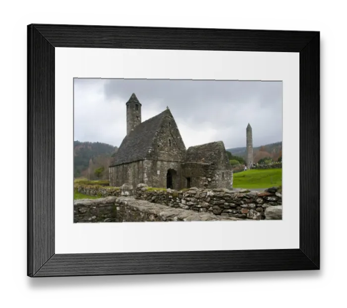 Framed Print : Early Medieval monastic buildings, St. Kevins Church and Round Tower, Glendalough Monastic Site Framed Print : Early Medieval monastic buildings, St. Kevins Church and Round Tower, Glendalough Monastic Site