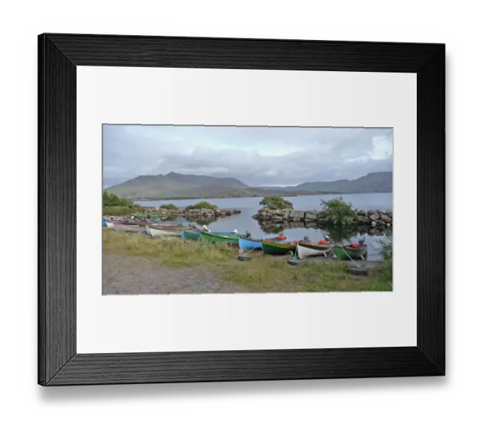 Framed Print : Fishing boats moored on shore of freshwater lake, Lough Currane, County Kerry, Southwest Ireland, september Framed Print : Fishing boats moored on shore of freshwater lake, Lough Currane, County Kerry, Southwest Ireland, september