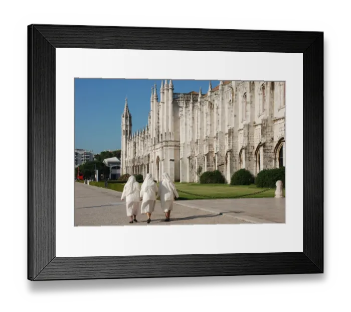 Framed Print : Three nuns walking outside late-Gothic Monastery, Hieronymites Monastery (Mosteiro dos Jeronimos), Belem, Lisbon Framed Print : Three nuns walking outside late-Gothic Monastery, Hieronymites Monastery (Mosteiro dos Jeronimos), Belem, Lisbon