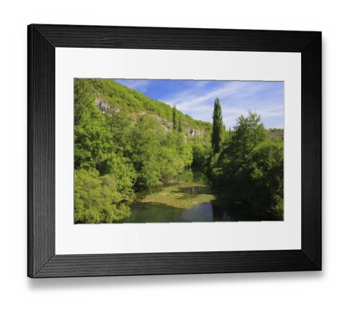 Framed Print : View of quiet river section and gorge, l Ouysse River, near Rocamadour, Lot, France, may Framed Print : View of quiet river section and gorge, l Ouysse River, near Rocamadour, Lot, France, may