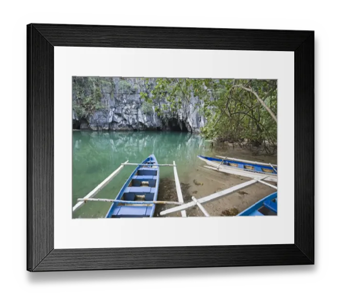 Framed Print : Tourist boats outside cave entrance to subterranea river, Puerto Princesa Subterranean River N. P Framed Print : Tourist boats outside cave entrance to subterranea river, Puerto Princesa Subterranean River N. P