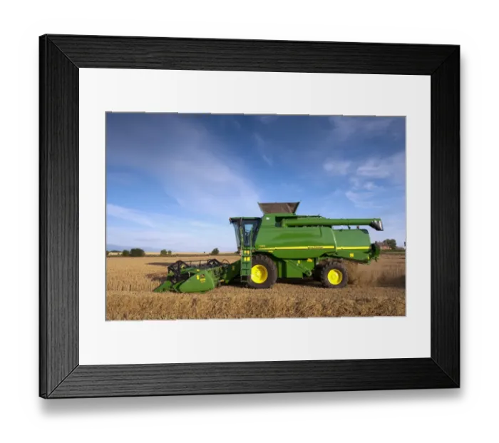 Framed Print : John Deere combine harvester, harvesting Barley (Hordeum vulgare) crop, discharging chaff and straw waste from back Framed Print : John Deere combine harvester, harvesting Barley (Hordeum vulgare) crop, discharging chaff and straw waste from back