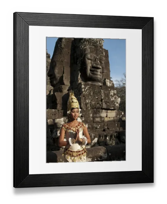 Framed Print : Girl dancer wearing Apsara (dancer) costume in Khmer temple, Bayon, Angkor Thom, Siem Riep, Cambodia