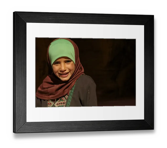 Framed Print : Bedouin girl, close-up of head, Petra, Ma an, Jordan, december Framed Print : Bedouin girl, close-up of head, Petra, Ma an, Jordan, december