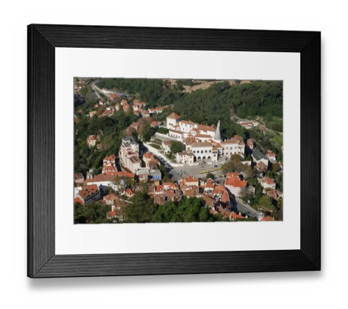 Framed Print : View of palace and centre of town, Sintra National Palace, Sintra Town, Sintra, Portugal, november Framed Print : View of palace and centre of town, Sintra National Palace, Sintra Town, Sintra, Portugal, november
