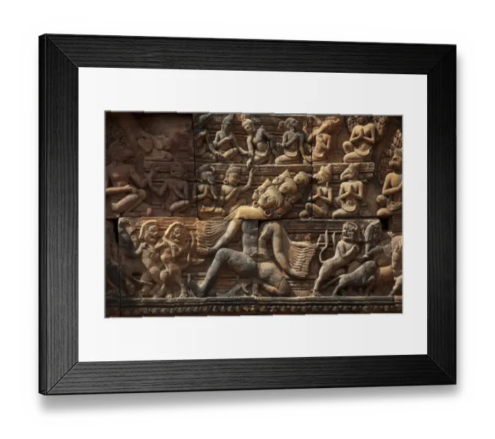 Framed Print : Bas-relief of Ravana shaking Kalisa Mountain in Khmer Hindu temple, Banteay Srei, Angkor, Siem Riep, Cambodia Framed Print : Bas-relief of Ravana shaking Kalisa Mountain in Khmer Hindu temple, Banteay Srei, Angkor, Siem Riep, Cambodia