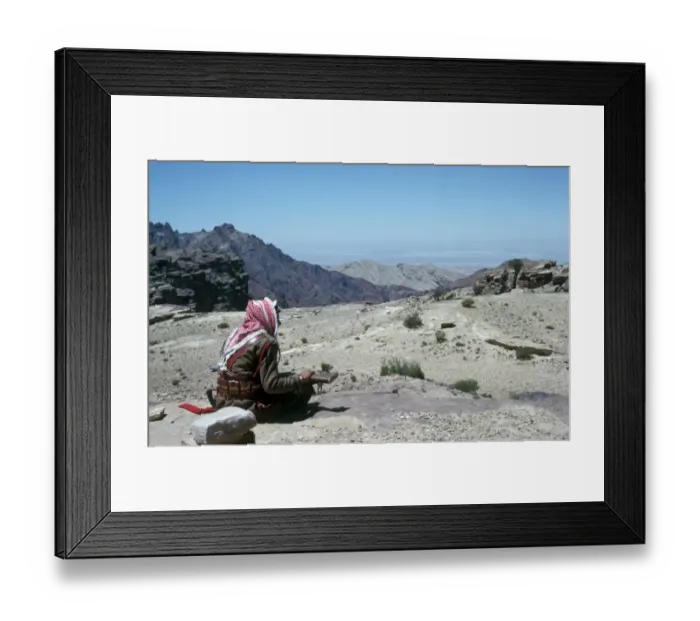 Framed Print : Jordan Arab soldier looking over the Rift Valley