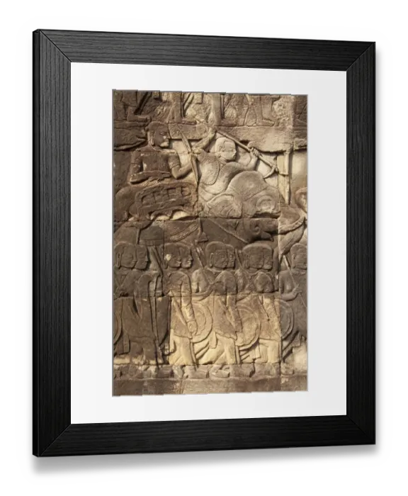 Framed Print : Bas-relief of elephant and soldiers in Khmer templ Bayon, Angkor Thom, Siem Riep, Cambodia Framed Print : Bas-relief of elephant and soldiers in Khmer templ Bayon, Angkor Thom, Siem Riep, Cambodia