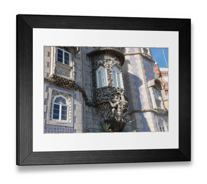 Framed Print : Carved stonework around windows on Romanticist palace, Triton Balcony, Pena National Palace (Palacio Nacional da Pena) Framed Print : Carved stonework around windows on Romanticist palace, Triton Balcony, Pena National Palace (Palacio Nacional da Pena)