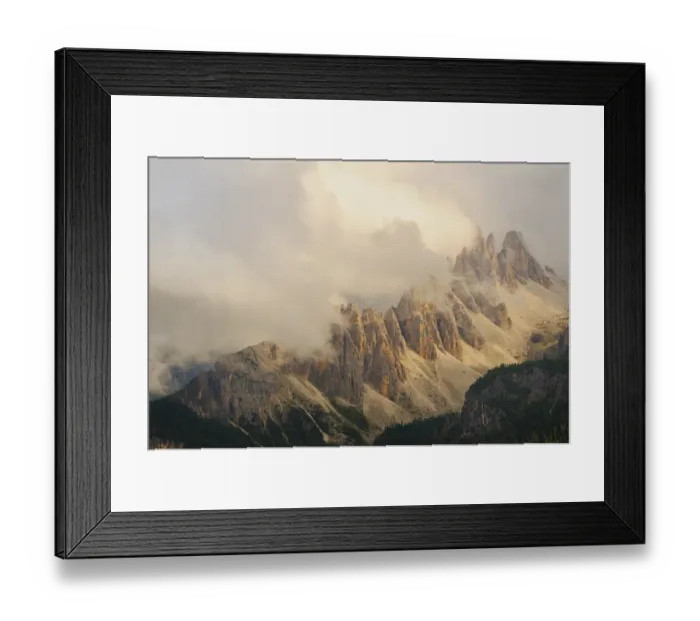 Framed Print : View of mountain range in low cloud, Croda da Lago, Dolomites, Italian Alps, Veneto, Italy, august Framed Print : View of mountain range in low cloud, Croda da Lago, Dolomites, Italian Alps, Veneto, Italy, august