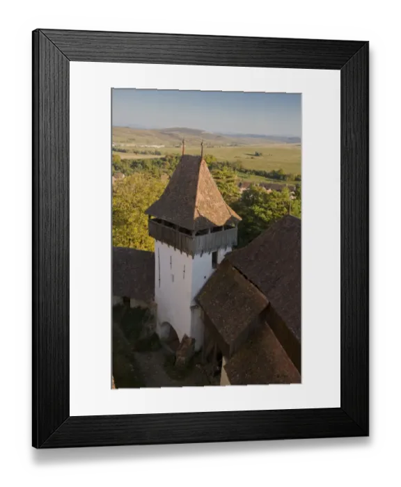 Framed Print : View from fortified Saxon church in old Saxon village, Viscri, Transylvania, Romania, october