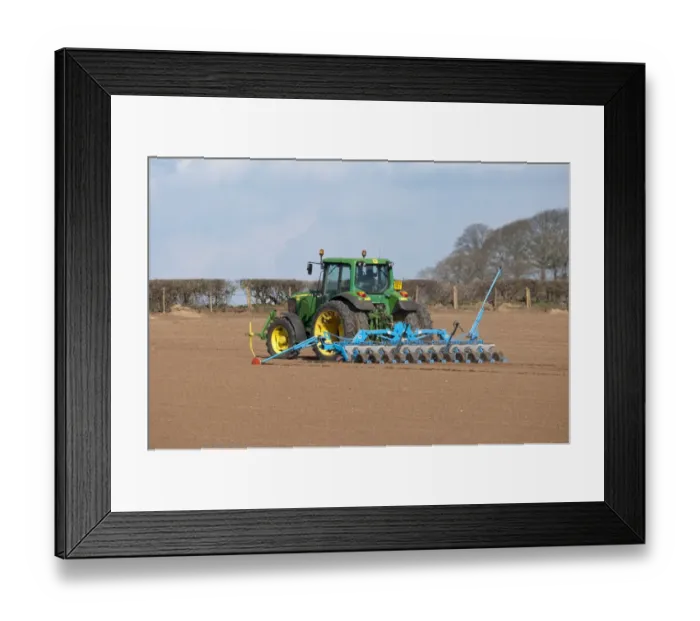 Framed Print : John Deere tractor with seed drill, drilling sugar beet, Nesscliffe, Shropshire, England, march Framed Print : John Deere tractor with seed drill, drilling sugar beet, Nesscliffe, Shropshire, England, march