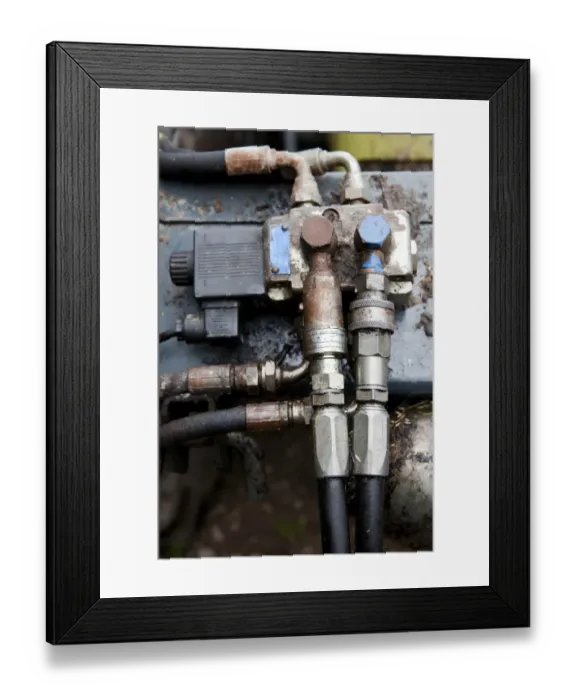 Framed Print : Close-up of hydraulic connections on farm tractor, Cumbria, England, august Framed Print : Close-up of hydraulic connections on farm tractor, Cumbria, England, august