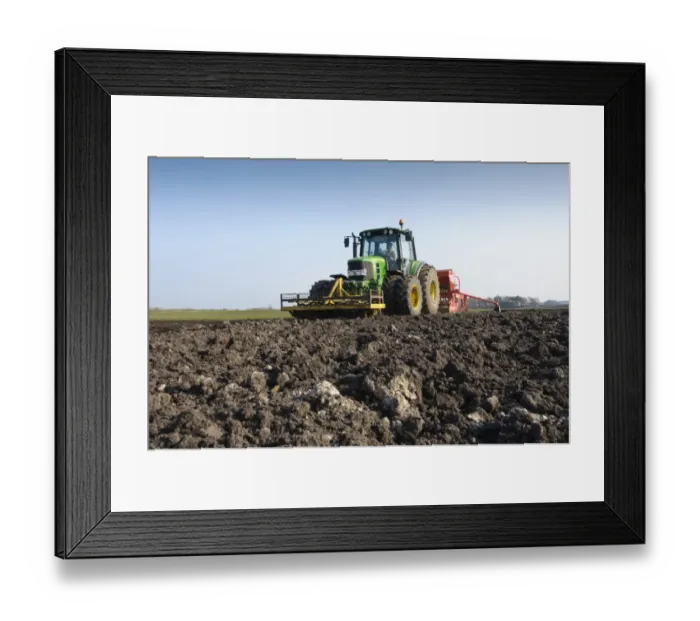 Framed Print : Tractor with seed drill, drilling Westminster spring barley, Pilling, Lancashire, England, march Framed Print : Tractor with seed drill, drilling Westminster spring barley, Pilling, Lancashire, England, march
