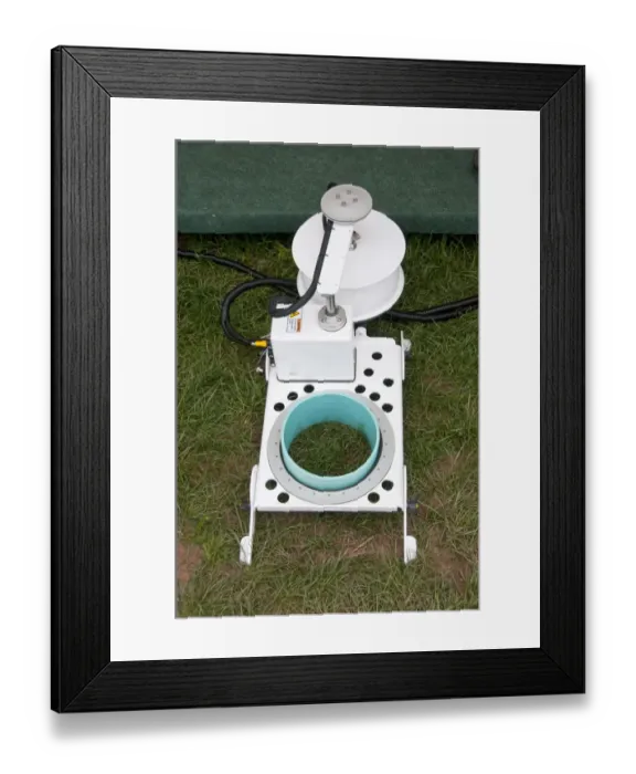 Framed Print : Device for measuring methane coming from grassland after application of slurry, England, may Framed Print : Device for measuring methane coming from grassland after application of slurry, England, may