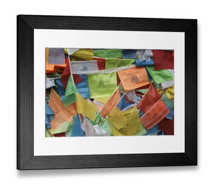 Framed Print : Prayer flags beside temple, Tai Tze Temple, Mingyong Glacier, Meilixueshan, Yunnan, China, april Framed Print : Prayer flags beside temple, Tai Tze Temple, Mingyong Glacier, Meilixueshan, Yunnan, China, april