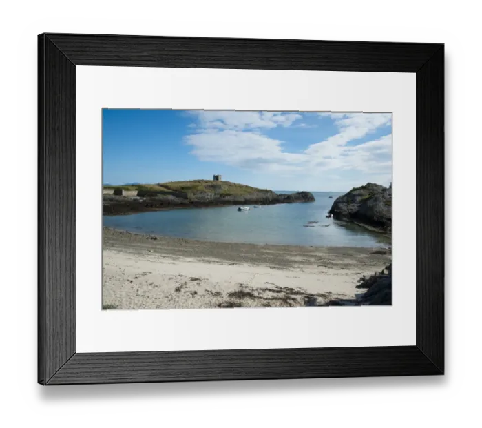 Framed Print : View of beach and bay, Borthwen, Cymyran Bay, Anglesey, North Wales, august Framed Print : View of beach and bay, Borthwen, Cymyran Bay, Anglesey, North Wales, august