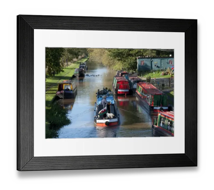Framed Print : Narrowboats on canal, Shropshire Union Canal, Beeston, Tarporley, Cheshire, England, october Framed Print : Narrowboats on canal, Shropshire Union Canal, Beeston, Tarporley, Cheshire, England, october