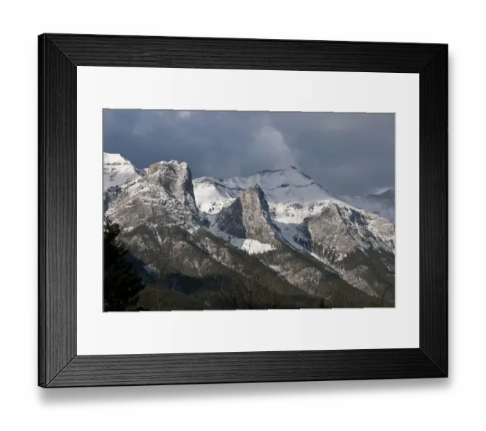 Framed Print : View of snow covered mountain peaks, Canmore, Rocky Mountains, Alberta, Canada, october Framed Print : View of snow covered mountain peaks, Canmore, Rocky Mountains, Alberta, Canada, october