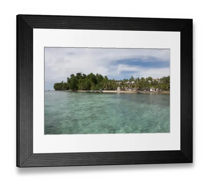 Framed Print : View of coastal settlement on tropical island, Run Island, near Bandaneira, near Ambon Island, Maluku Islands Framed Print : View of coastal settlement on tropical island, Run Island, near Bandaneira, near Ambon Island, Maluku Islands
