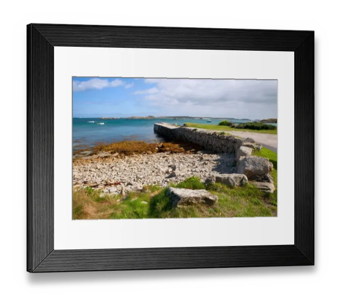 Framed Print : View of coast and quay at low tide, looking across Porth Green towards St Framed Print : View of coast and quay at low tide, looking across Porth Green towards St
