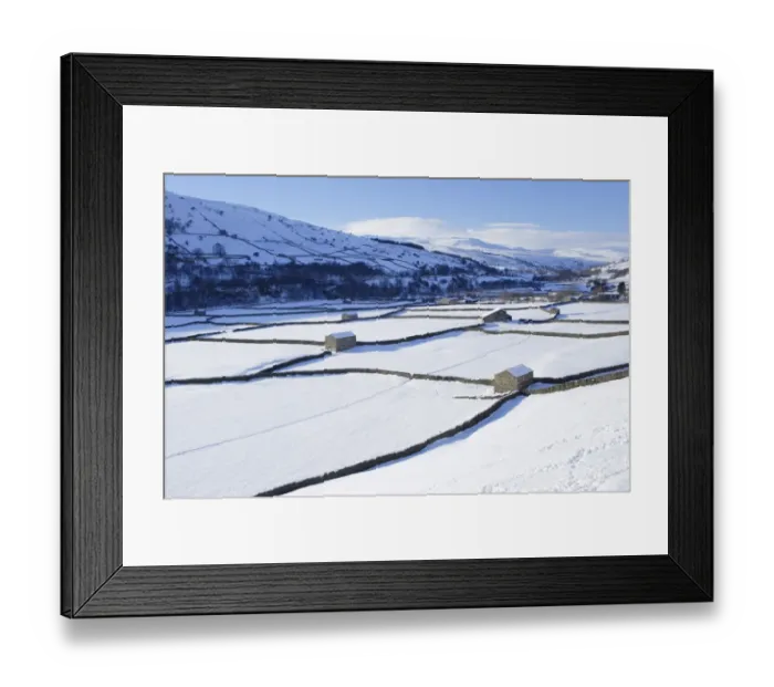 Framed Print : View of stone barns and drystone walls in snow covered valley bottom, Gunnerside, Swaledale, Yorkshire Dales N. P Framed Print : View of stone barns and drystone walls in snow covered valley bottom, Gunnerside, Swaledale, Yorkshire Dales N. P
