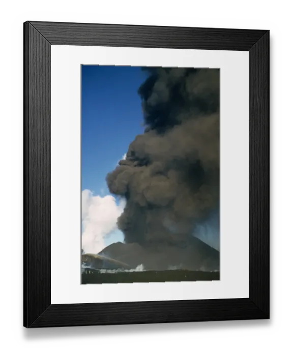 Framed Print : Smoke and ash column raising from erupting volcano, Eldfell Volcano, Heimaey, Westmann Isles, Iceland, 1973 Framed Print : Smoke and ash column raising from erupting volcano, Eldfell Volcano, Heimaey, Westmann Isles, Iceland, 1973