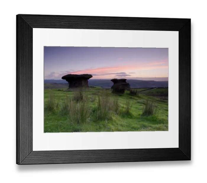 Framed Print : Doubler Stones, mushroom shaped gritstone rocks at dusk, Addingham Edge, near Ilkley, Lower Wharfedale, West Yorkshire Framed Print : Doubler Stones, mushroom shaped gritstone rocks at dusk, Addingham Edge, near Ilkley, Lower Wharfedale, West Yorkshire
