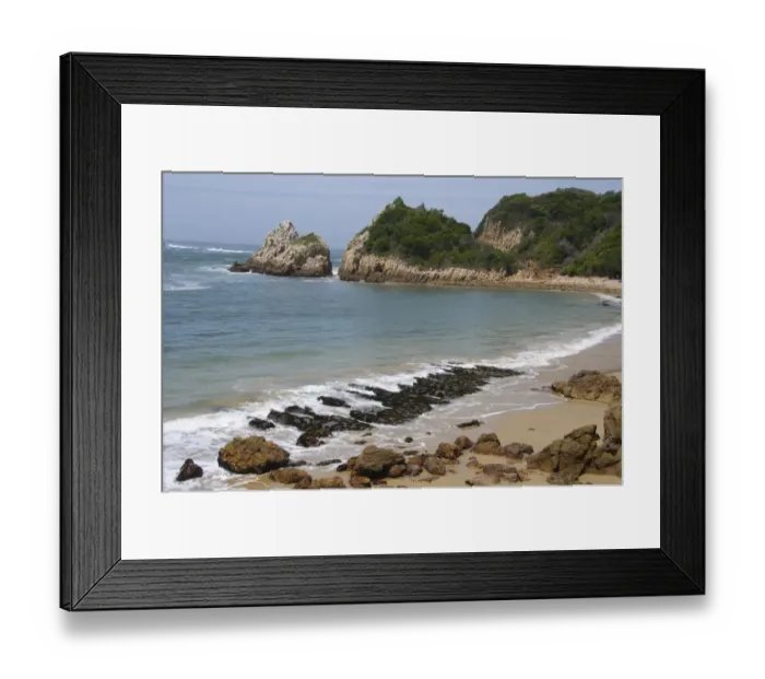 Framed Print : View of beach and rocky coastline, Featherbed Nature Reserve, Knysna, Western Cape, South Africa Framed Print : View of beach and rocky coastline, Featherbed Nature Reserve, Knysna, Western Cape, South Africa