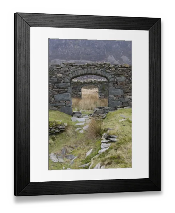 Framed Print : Ruins in abandoned slate mine, Cwm Pennant, Snowdonia, Gwynedd, North Wales, february
