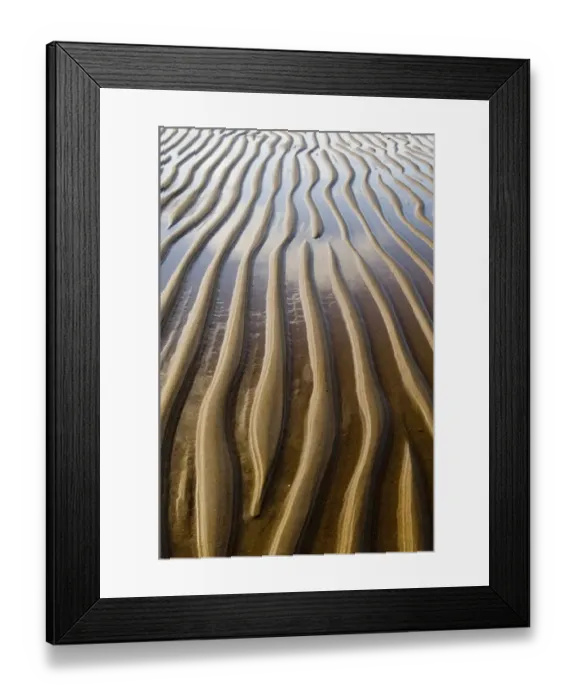Framed Print : Patterns on wet sandy beach at low tide, Northumberland, England, july Framed Print : Patterns on wet sandy beach at low tide, Northumberland, England, july